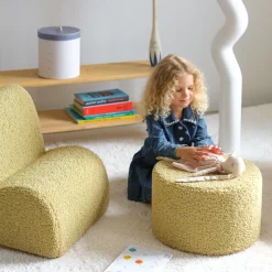 Pouf rond en sherpa bouclé matcha 39,5x25cm Pouffe - Wigiwama