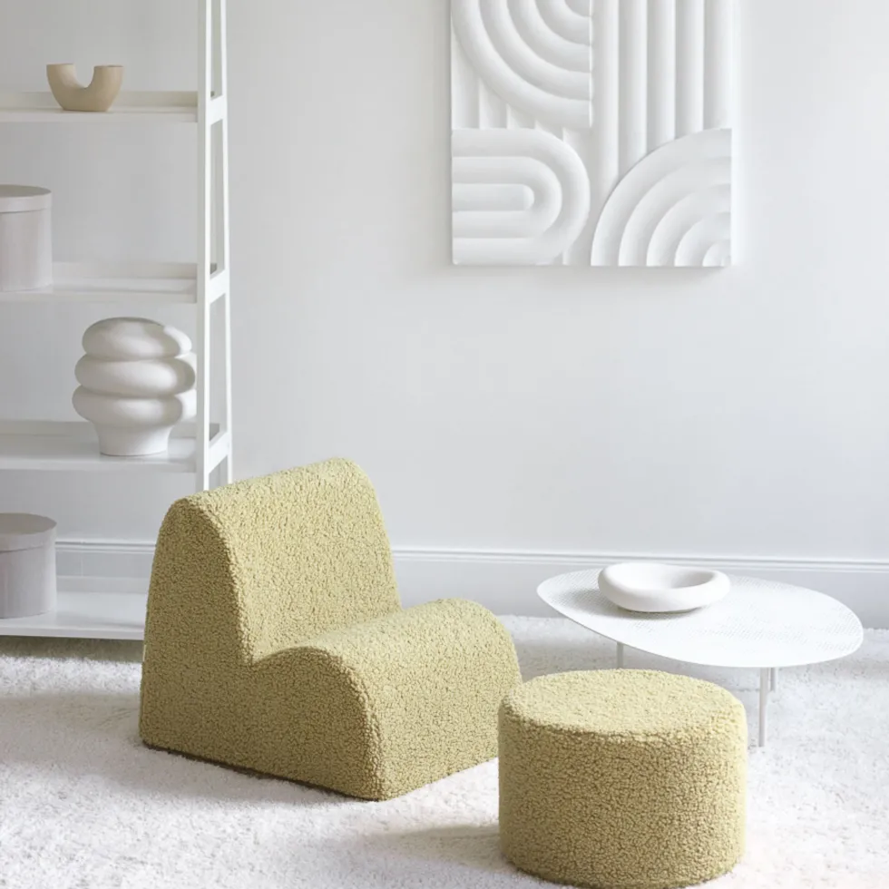 Pouf rond en sherpa bouclé matcha 39,5x25cm Pouffe - Wigiwama