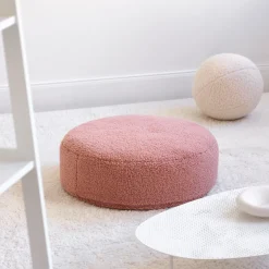 Pouf rond en sherpa bouclé rose 65cm Beanbgas - Wigiwama