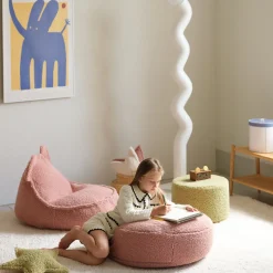 Pouf rond en sherpa bouclé rose 65cm Beanbgas - Wigiwama