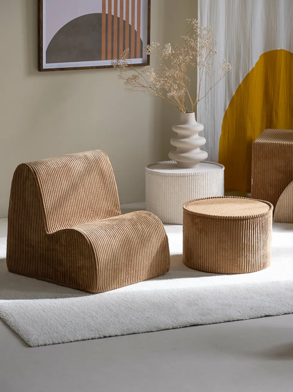 Pouf rond en velours côtelé toffee 39,5 x 25 cm - Wigiwama