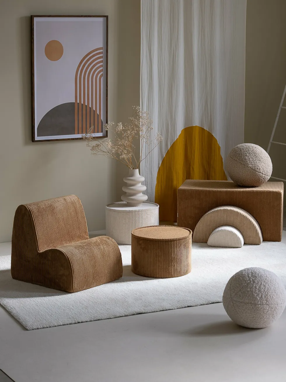 Pouf rond en velours côtelé toffee 39,5 x 25 cm - Wigiwama