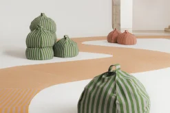 Pouf rond pour enfant en coton bio à rayures vert et bleu 70x70x30cm Vibes - Nobodinoz