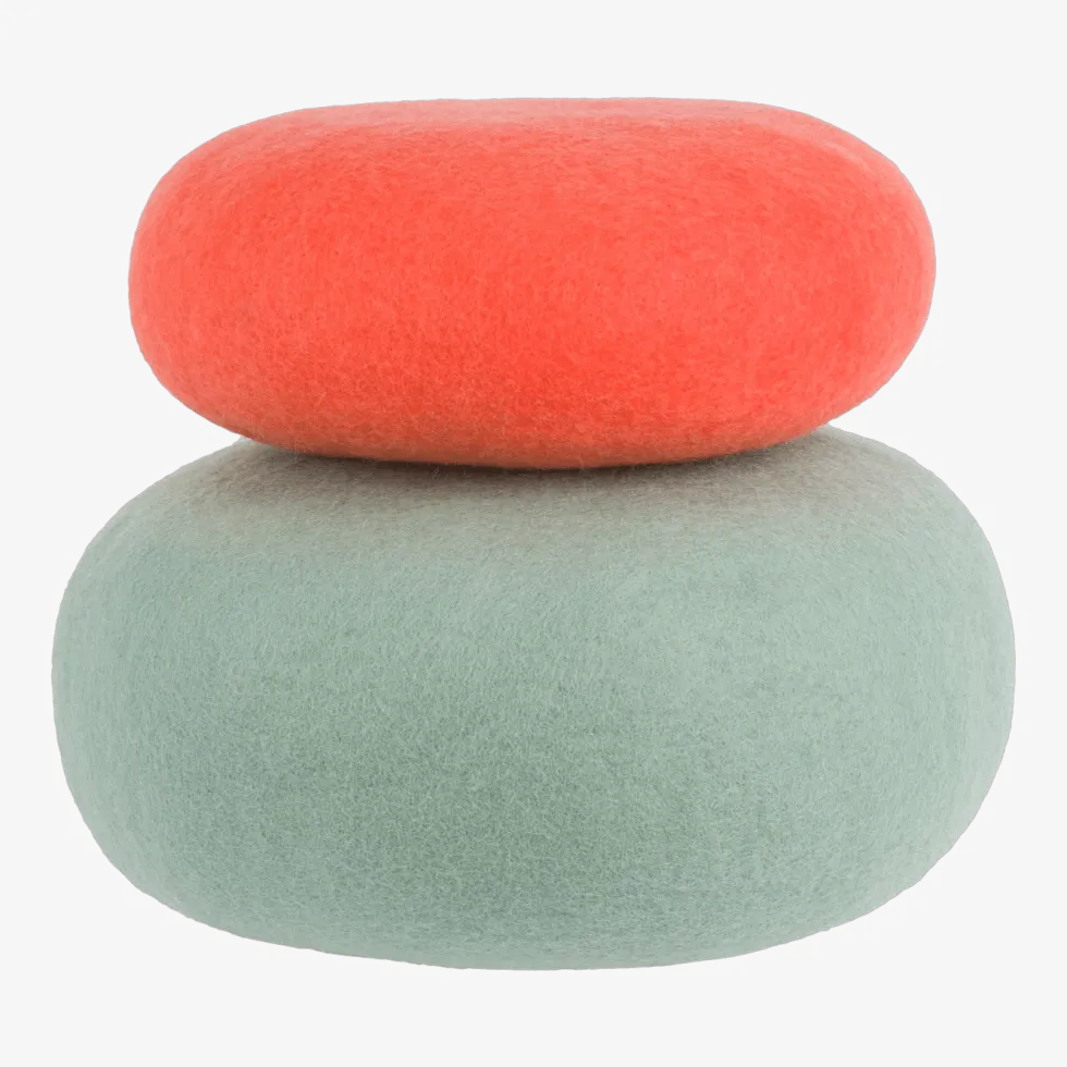 2 Poufs en laine corail et turquoise-gris Felix et Fine - myfelt