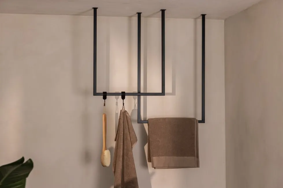 2 rails à serviettes carré en acier noir 60-80x50cm Tensi - Metallbude