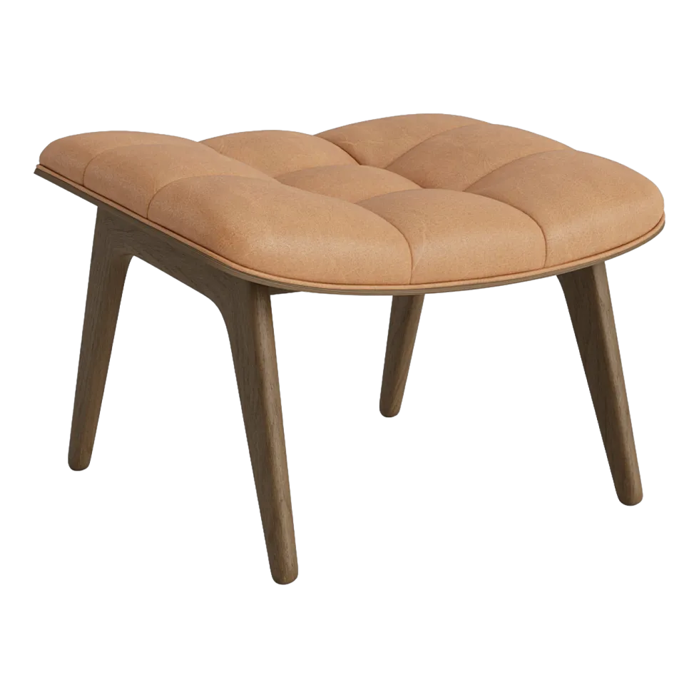 Repose pieds en chêne fumé clair et rembourrage en cuir camel Mammoth - NORR11