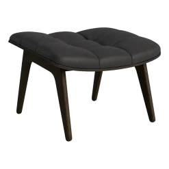 Repose-pieds en chêne fumé et rembourrage en cuir anthracite Mammoth - NORR11