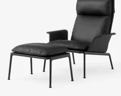Repose-pieds en cuir noir et acier noir Muno LN20 - &tradition