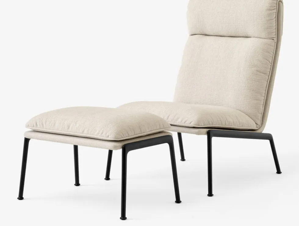 Repose-pieds en tissu beige et acier noir Muno LN20 - &tradition