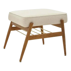 Repose-pieds en tissu bouclé crème et bois de frêne foncé Fox - 366 Concept