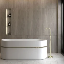 Robinet mitigeur bain-douche sur pied en laiton doré brossé Corbeau - Kroos