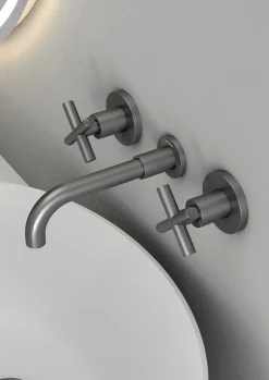 Robinet mélangeur lavabo mural en laiton gun métal Corbeau - Kroos