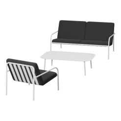 Salon de jardin 3 éléments en acier blanc et assise graphite - Metallbude