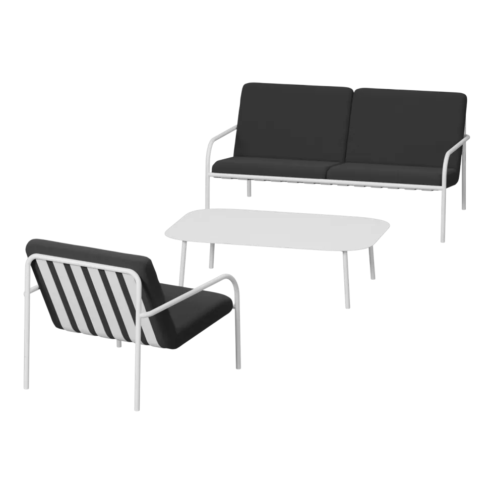 Salon de jardin 3 éléments en acier blanc et assise graphite - Metallbude