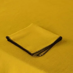 Serviette De Table Nino Jaune Ocre Et Feston Noir - Madura