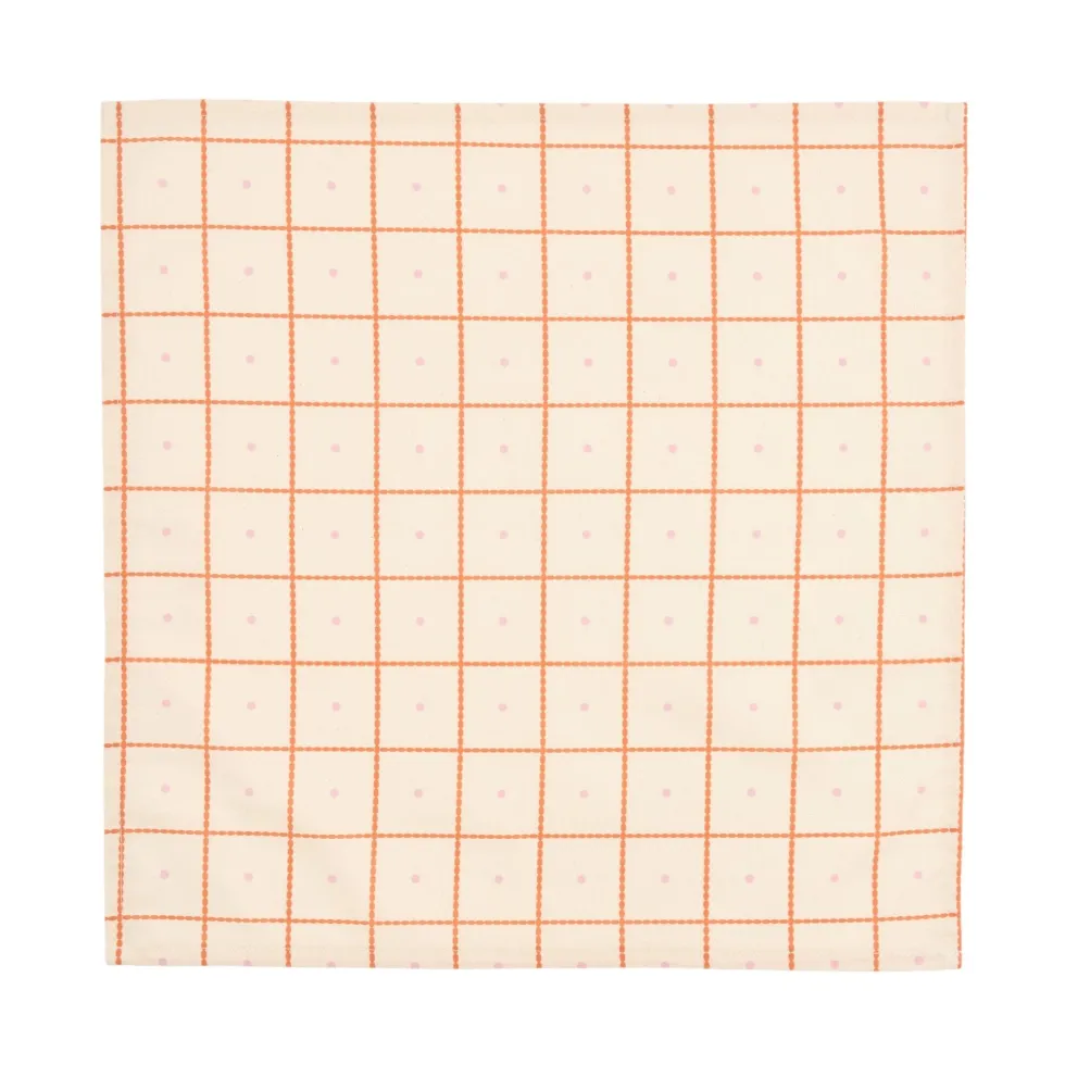 2 serviettes de table en popeline de coton bio à carreaux rouge et rose 45 x 45 cm - Nobodinoz