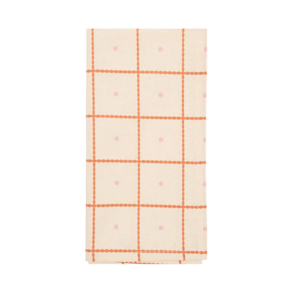 2 serviettes de table en popeline de coton bio à carreaux rouge et rose 45 x 45 cm - Nobodinoz