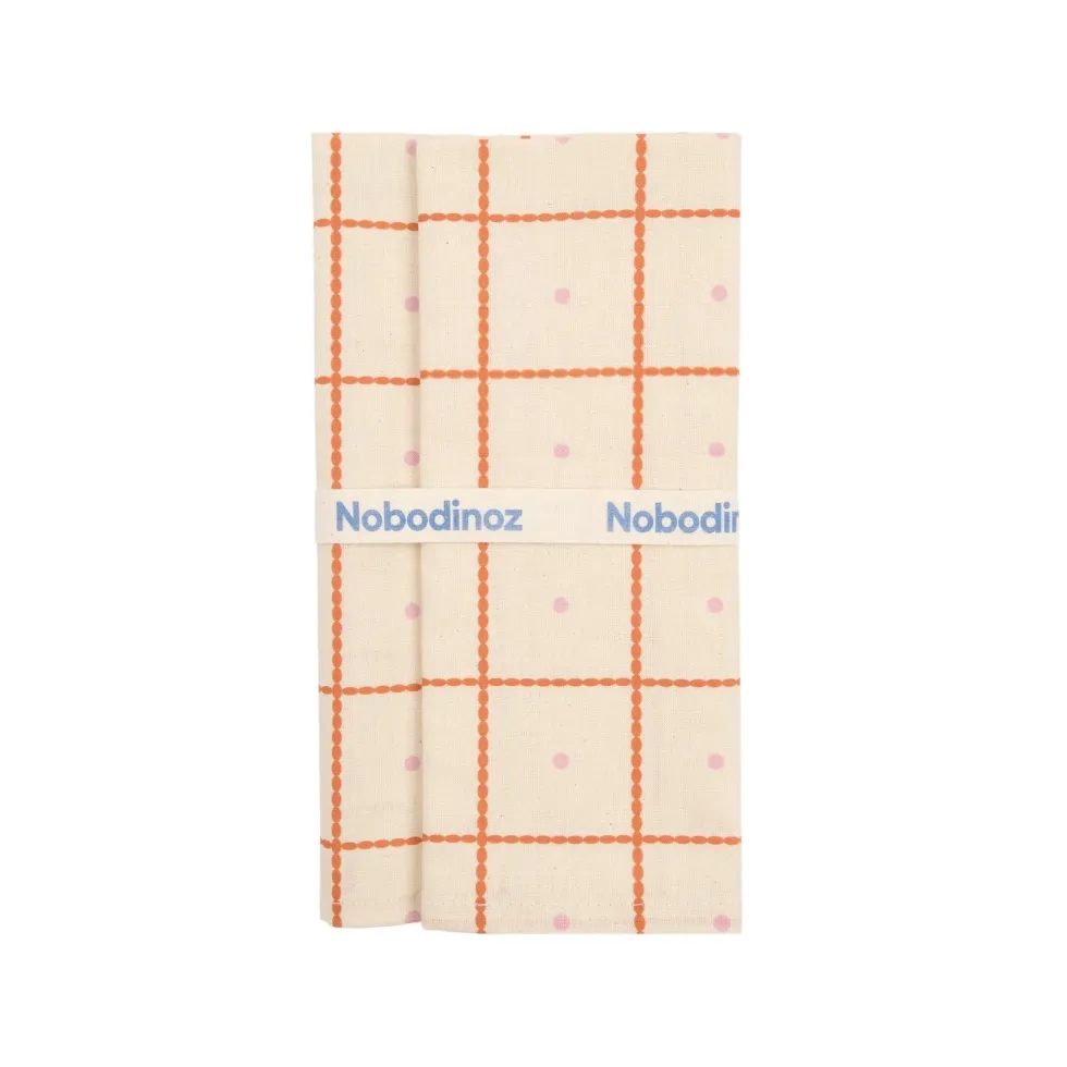 2 serviettes de table en popeline de coton bio à carreaux rouge et rose 45 x 45 cm - Nobodinoz