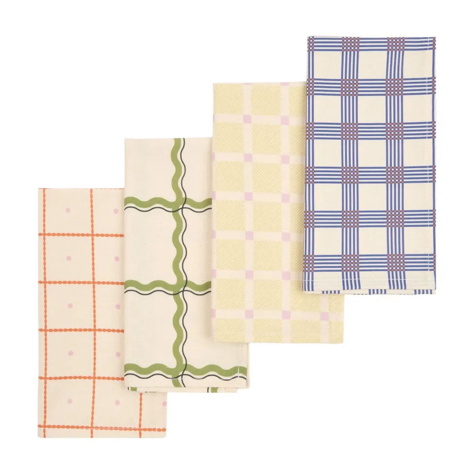 2 serviettes de table en popeline de coton bio à carreaux rouge et rose 45 x 45 cm - Nobodinoz
