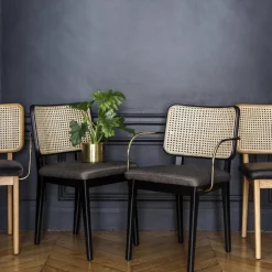 Set de 2 chaises en velours gris avec accoudoirs en chêne naturel Cannage - RED Edition