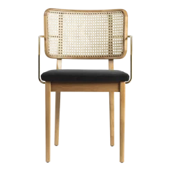 Set de 2 chaises en velours gris avec accoudoirs en chêne naturel Cannage - RED Edition