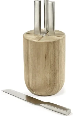 Set de couteaux en acier gris avec bloc en bois marron 16x16x35cm Base - Serax