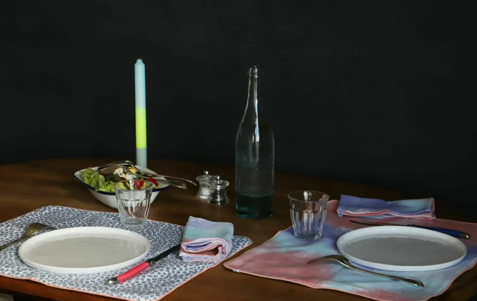 2 sets de table réversibles motif léopard bleu et tie and dye Graou Bleu - Maryne Guyot Créations