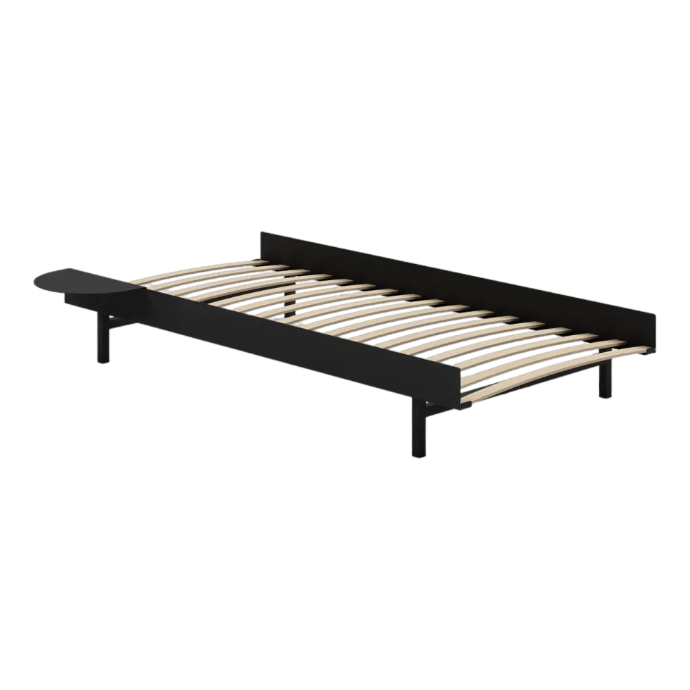 Sommier avec lattes en acier noir avec table de chevet 90cm - Moebe