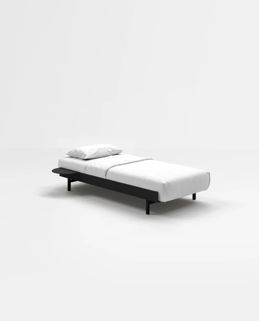 Sommier avec lattes en acier noir avec table de chevet 90cm - Moebe