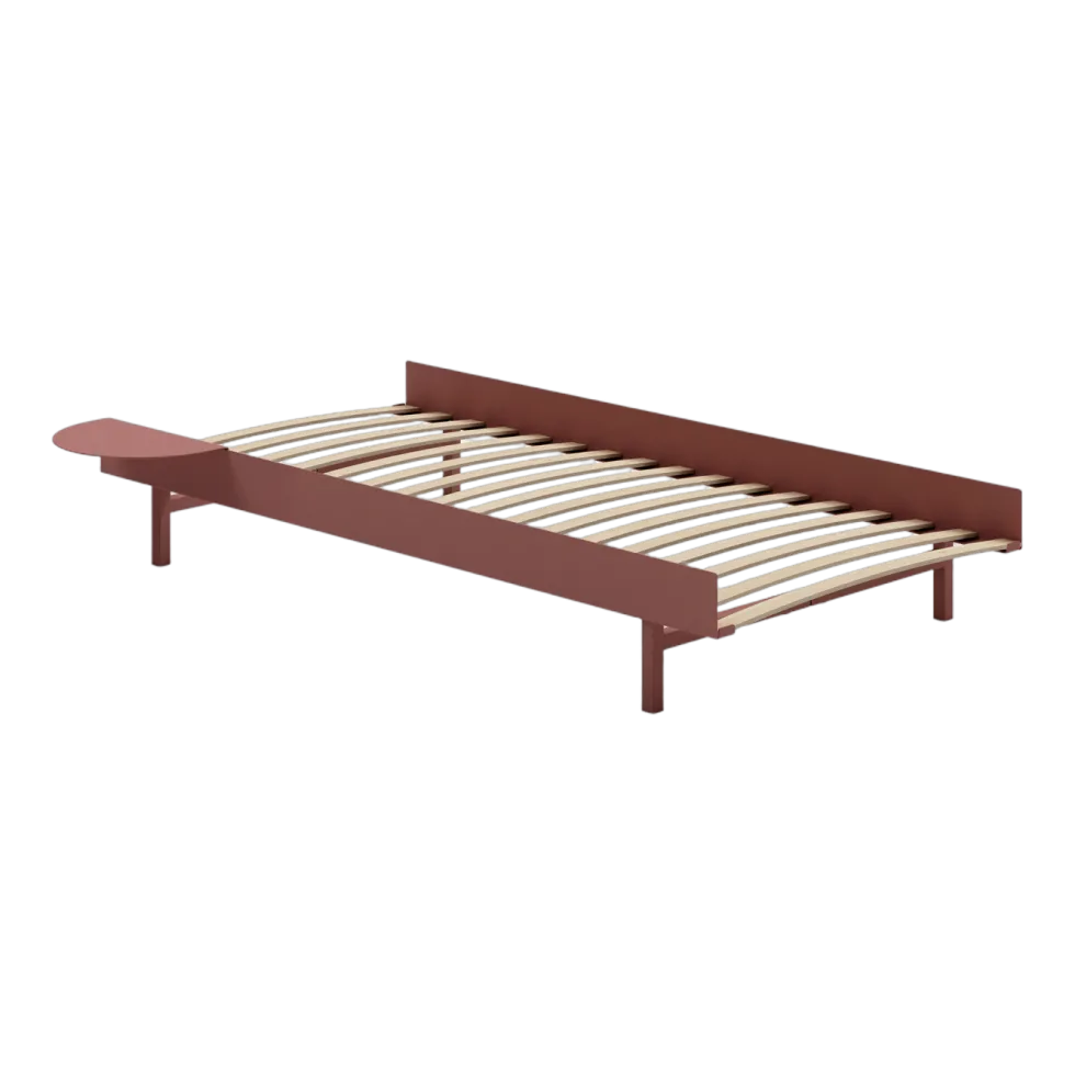 Sommier avec lattes en acier rose avec table de chevet 90cm - Moebe