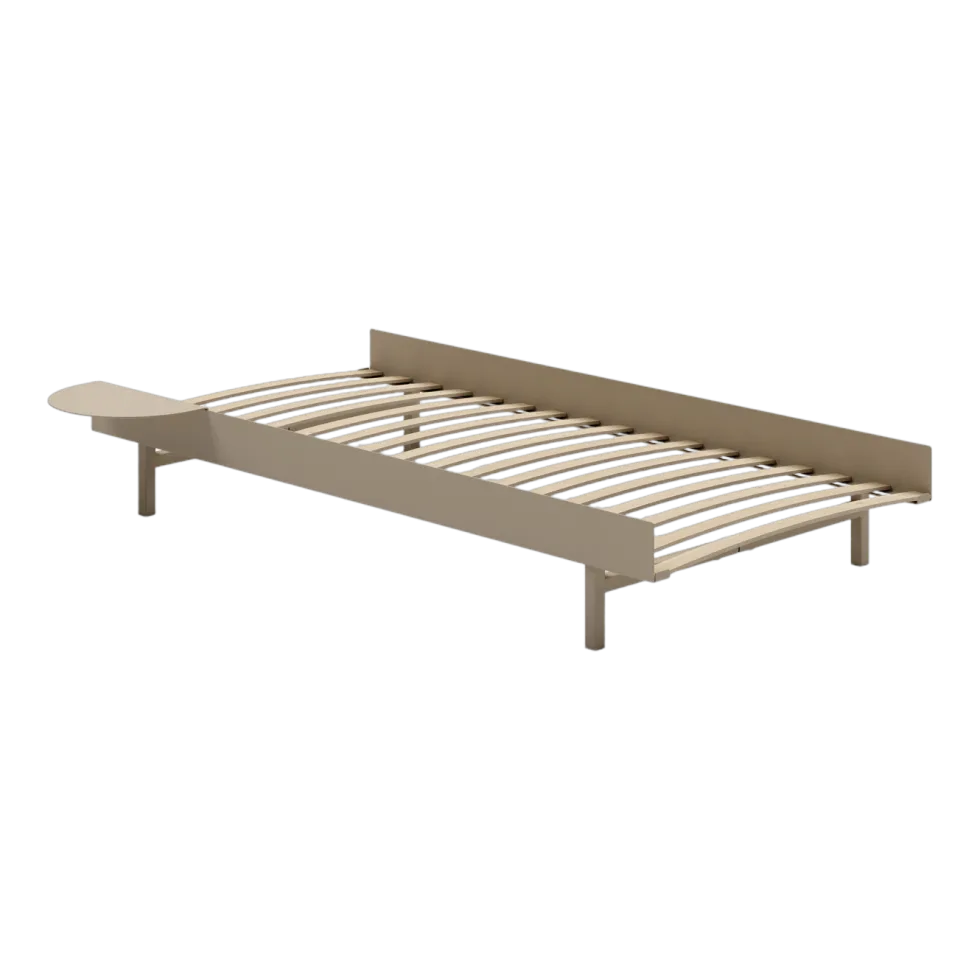Sommier avec lattes en acier sable avec table de chevet 90cm - Moebe