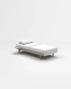 Sommier avec lattes en acier sable avec table de chevet 90cm - Moebe