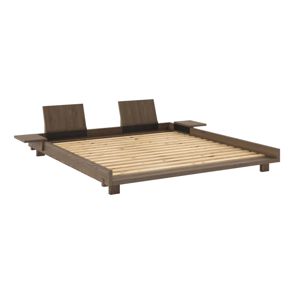 Sommier en bois carob brown avec 2 dossiers et tables d'appoints 180x200cm Social bed - Karup Design