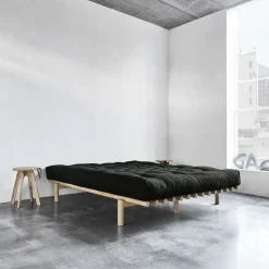 Sommier en bois naturel et matelas Double Latex noir 180x200 Pace - Karup Design
