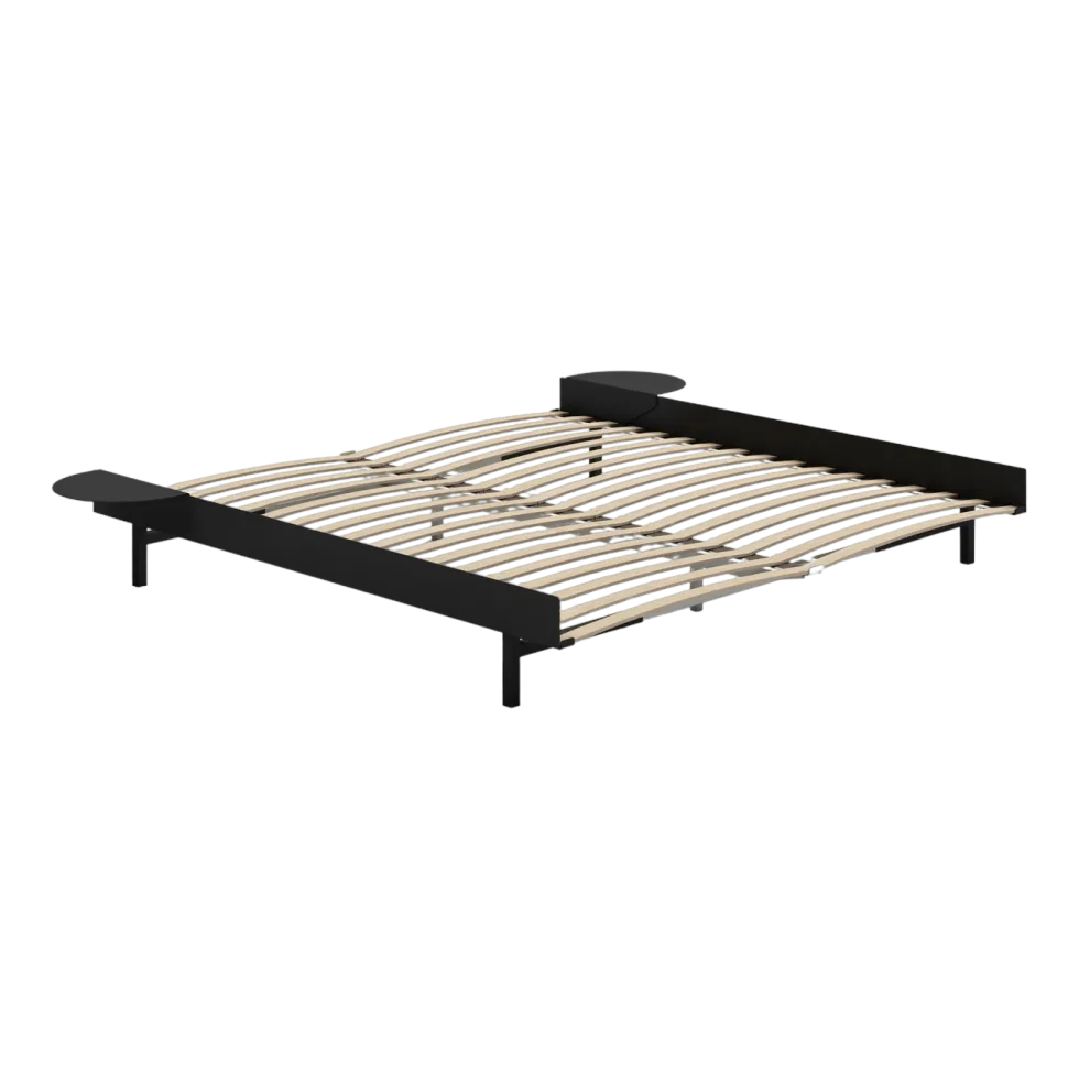 Sommier extensible en acier noir avec lattes 180cm et tables de chevet - Moebe