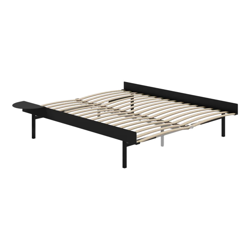 Sommier extensible en acier noir avec lattes 160cm et une table de chevet - Moebe