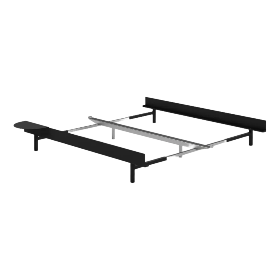 Sommier extensible en acier noir sans lattes 90-180cm et table de chevet - Moebe
