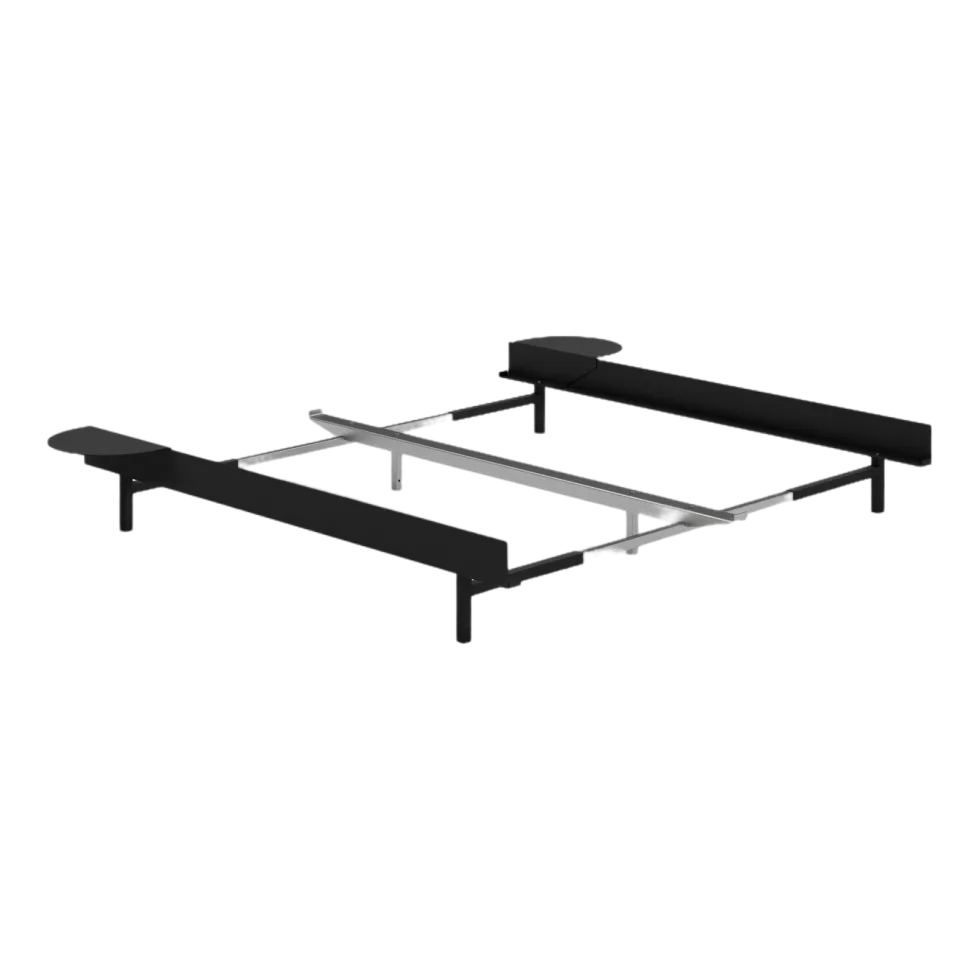 Sommier extensible en acier noir sans lattes 90-180cm et tables de chevet - Moebe