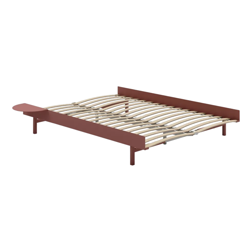 Sommier extensible en acier rose avec lattes 140cm et table de chevet - Moebe