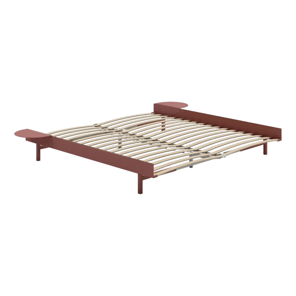 Sommier extensible en acier rose avec lattes 180cm et tables de chevet - Moebe