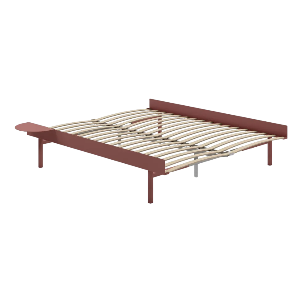 Sommier extensible en acier rose avec lattes 160cm et une table de chevet - Moebe