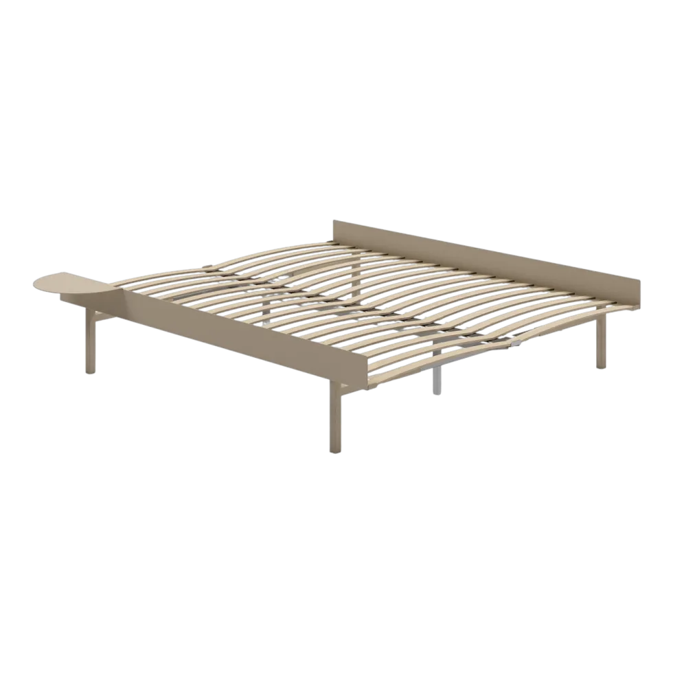Sommier extensible en acier sable avec lattes 160cm et une table de chevet - Moebe