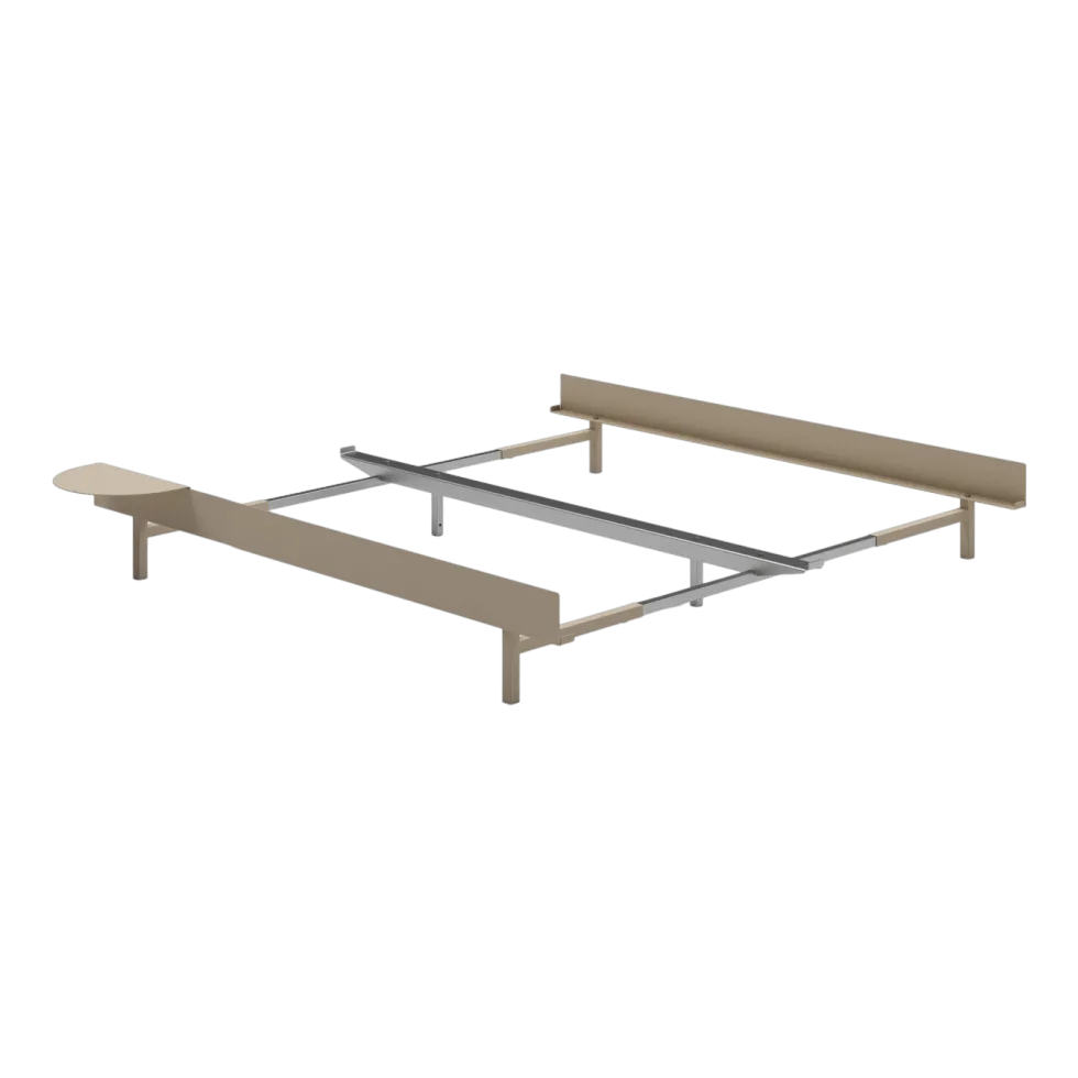 Sommier extensible en acier sable sans lattes 90-180cm et table de chevet - Moebe