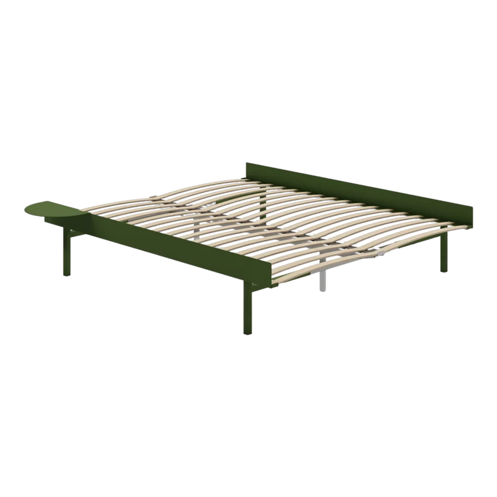 Sommier extensible en acier vert sapin avec lattes 160cm et une table de chevet - Moebe