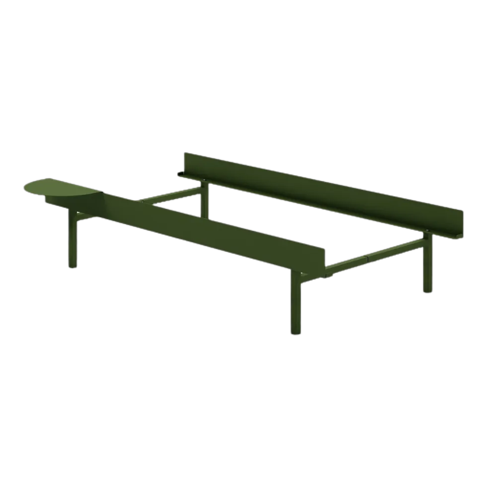 Sommier sans lattes en acier vert sapin avec table de chevet 90cm - Moebe