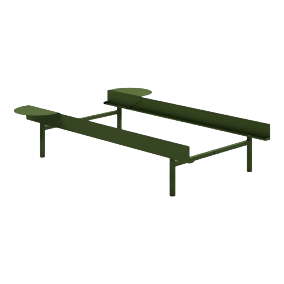Sommier sans lattes en acier vert sapin avec tables de chevet 90cm - Moebe