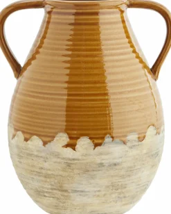 Stoneware vase w/ handles _ Mustard, natural