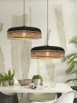 Suspension avec abat-jour en bambou noir et naturel 60x18 cm Ubud - Good & Mojo