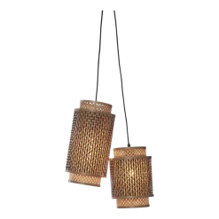 Suspension avec 2 abat-jours en bambou noir et naturel 25x35 cm Bhoutan - Good & Mojo