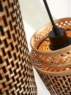Suspension avec 2 abat-jours en bambou noir et naturel 25x35 cm Bhoutan - Good & Mojo